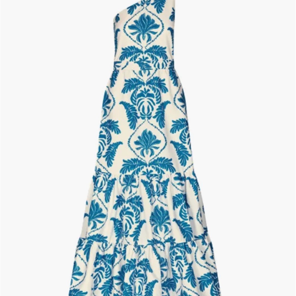 Chic One-Shoulder Blue and White Dress